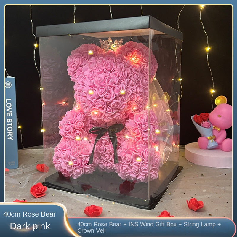 40cm Rose Bear Gift with Long-Lasting Light-Up Display