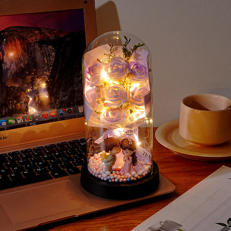 Eternal Rose Bouquet Glass Dome Night Light Gift