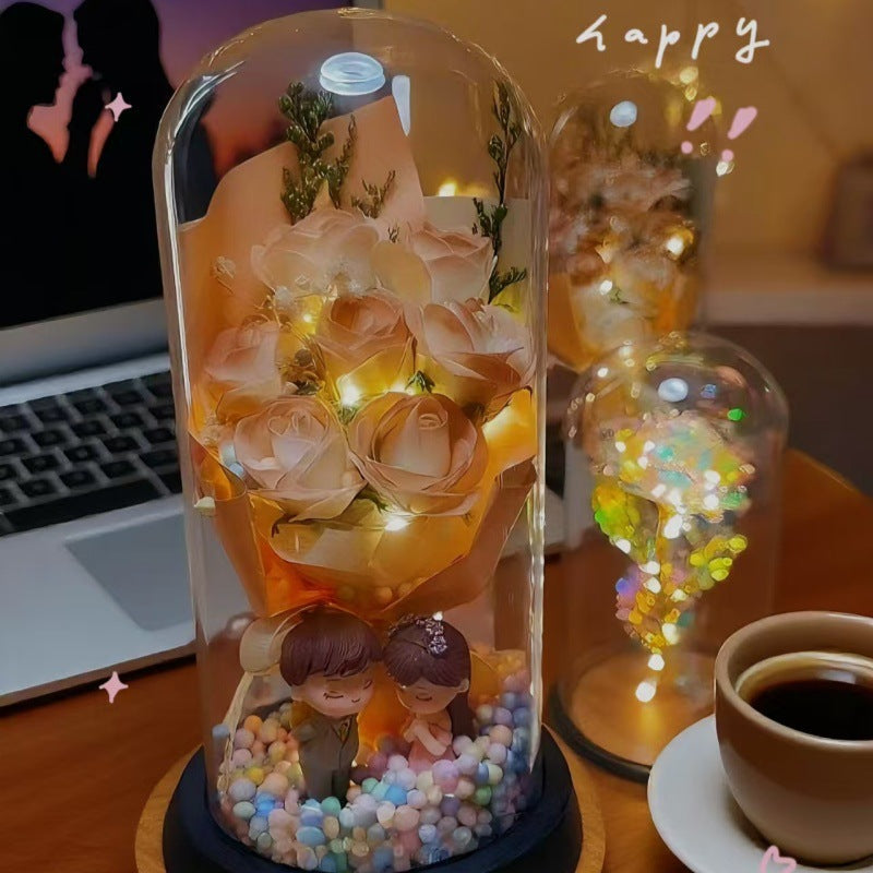 Eternal Rose Bouquet Glass Dome Night Light Gift
