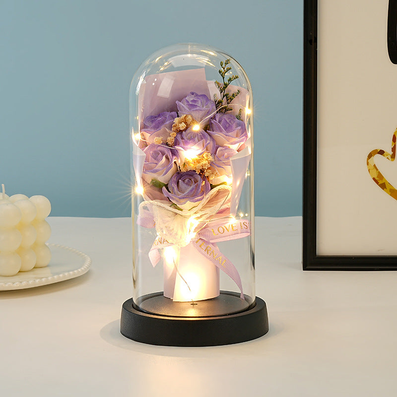Eternal Rose Bouquet Glass Dome Night Light Gift