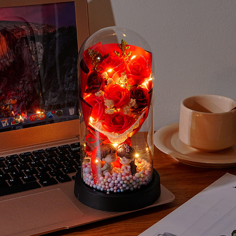 Eternal Rose Bouquet Glass Dome Night Light Gift
