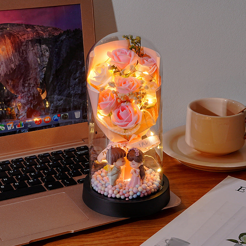 Eternal Rose Bouquet Glass Dome Night Light Gift