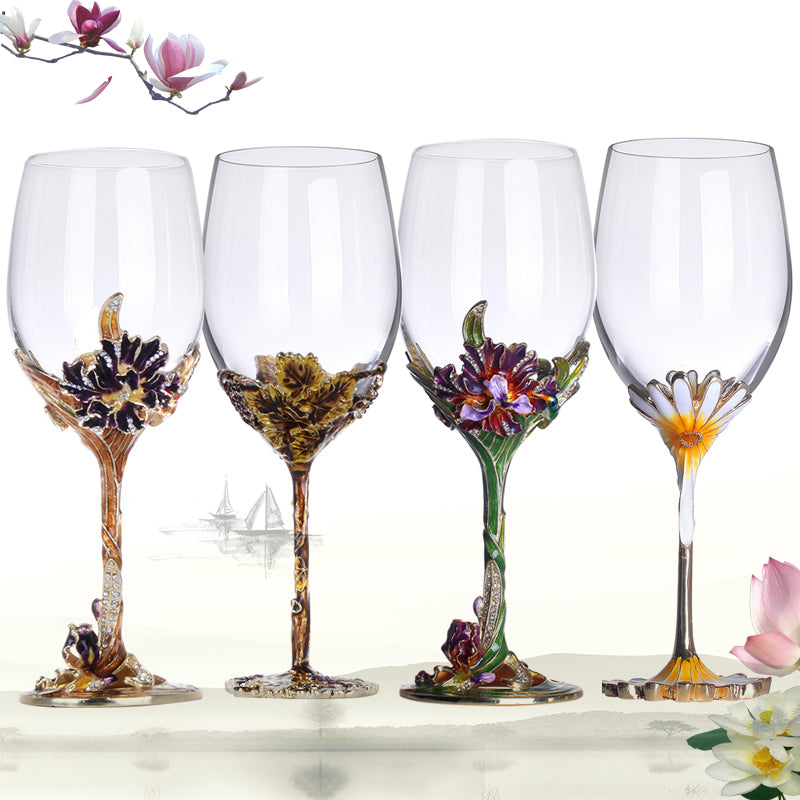 Enamel Crystal Wine Goblet Wedding Gift Set for Couples