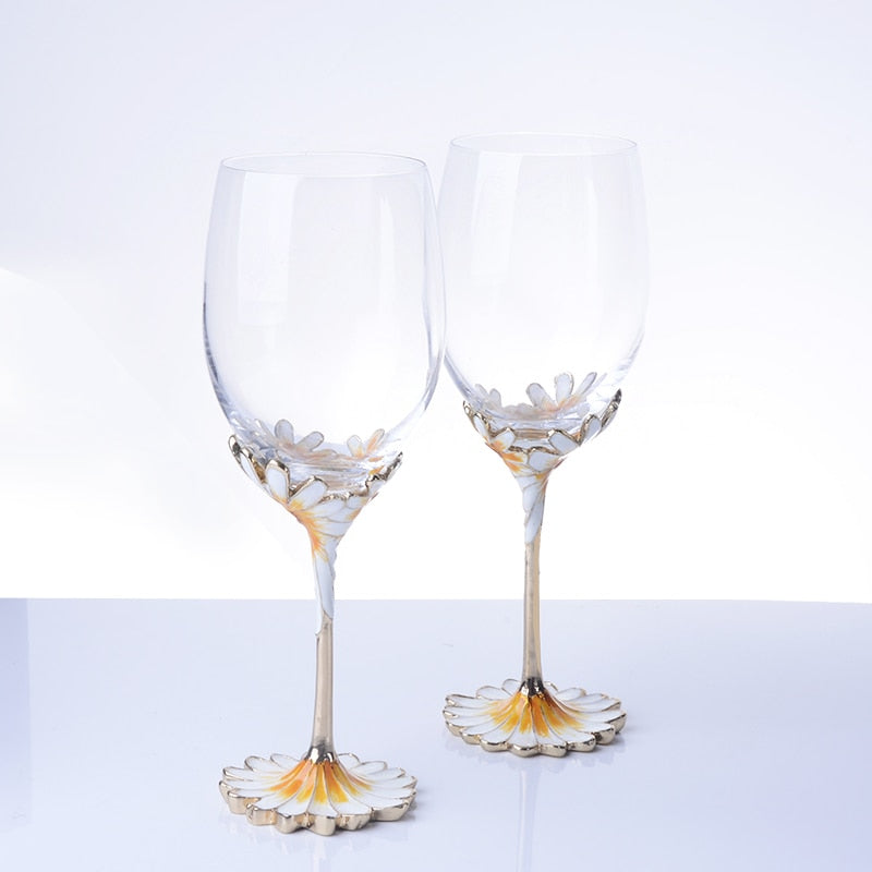 Enamel Crystal Wine Goblet Wedding Gift Set for Couples