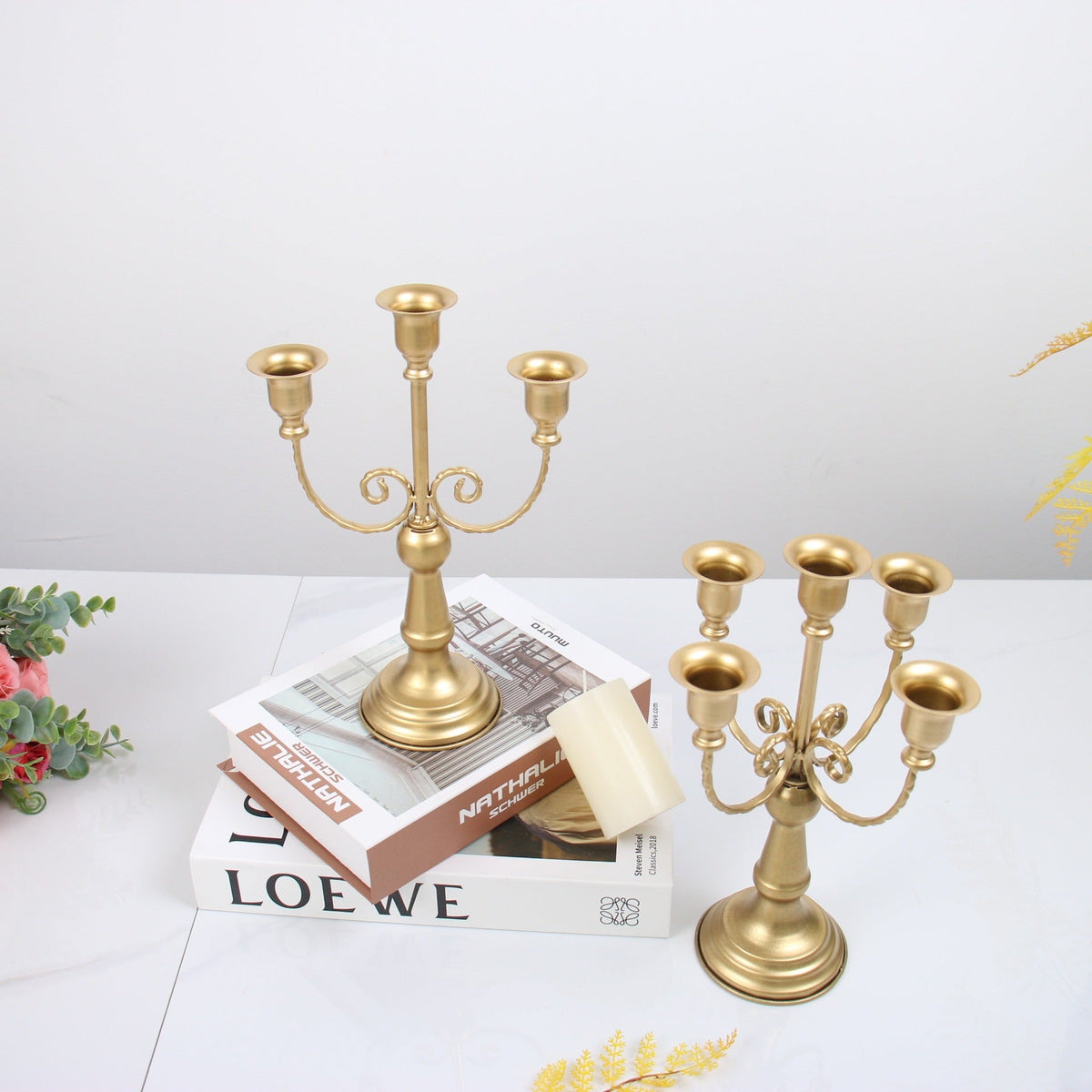 European Iron Candlestick Centerpiece, Antique Gold