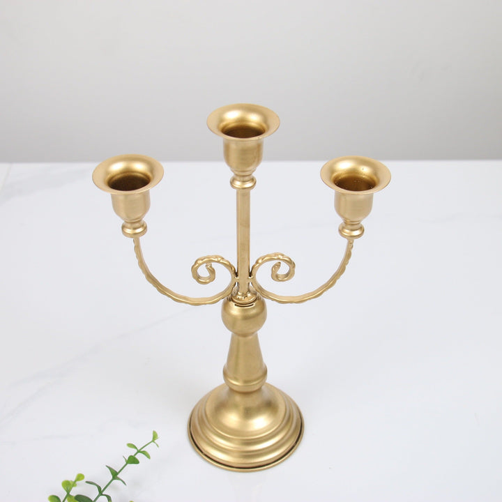 European Iron Candlestick Centerpiece, Antique Gold