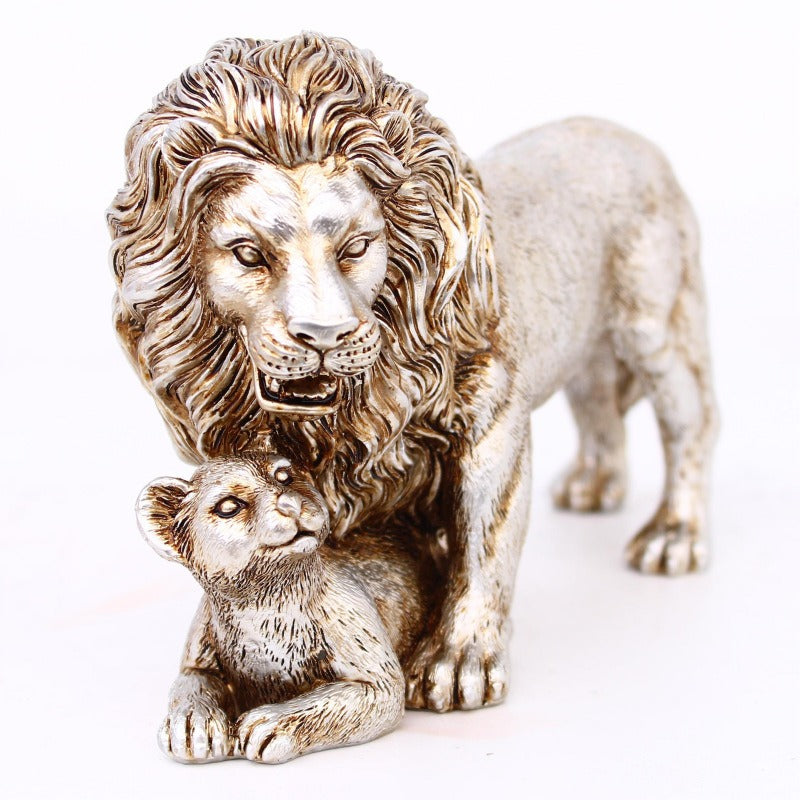 Lion and Cub Resin Statue – Regal Family Home Decor