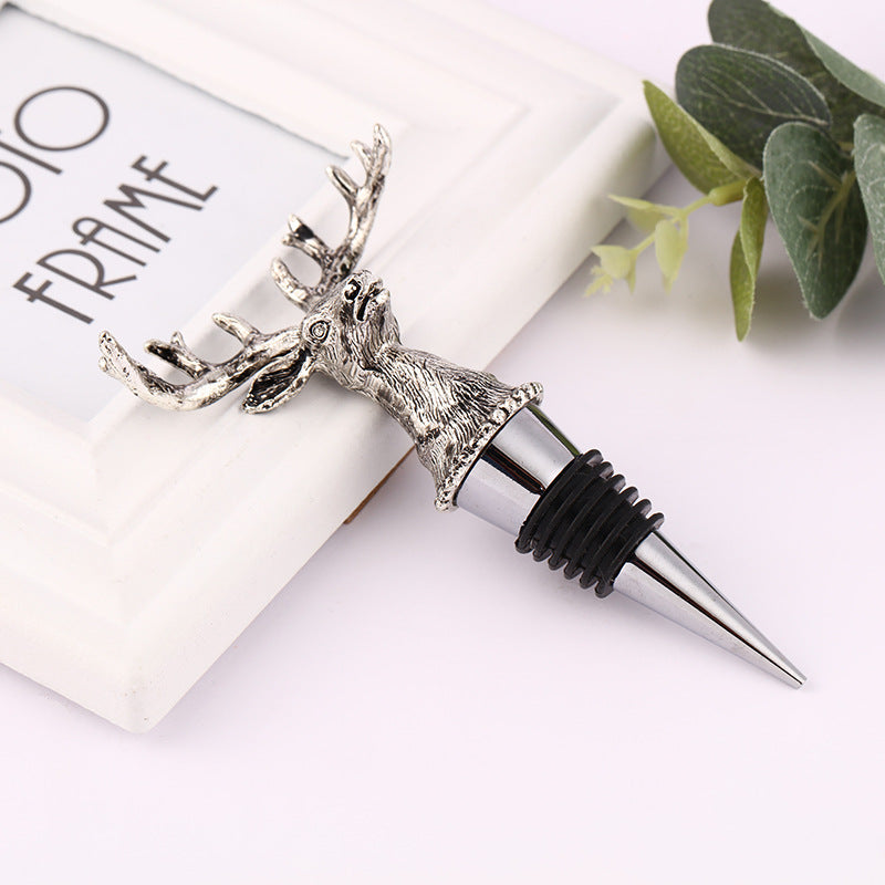 Stag Head Wine Stopper with Metal Stand for Wine Lovers