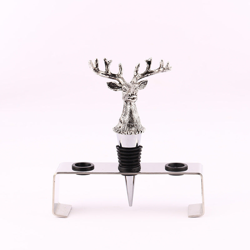 Stag Head Wine Stopper with Metal Stand for Wine Lovers