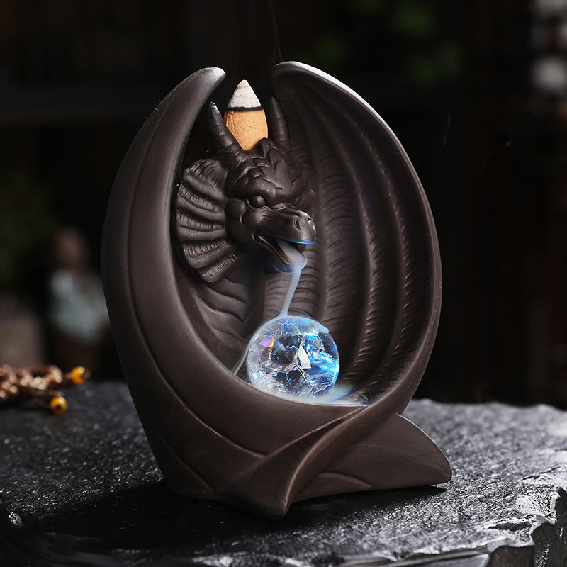 Purple Sand Backflow Incense Burner With Glowing LED Orb