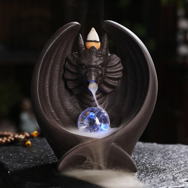 Purple Sand Backflow Incense Burner With Glowing LED Orb