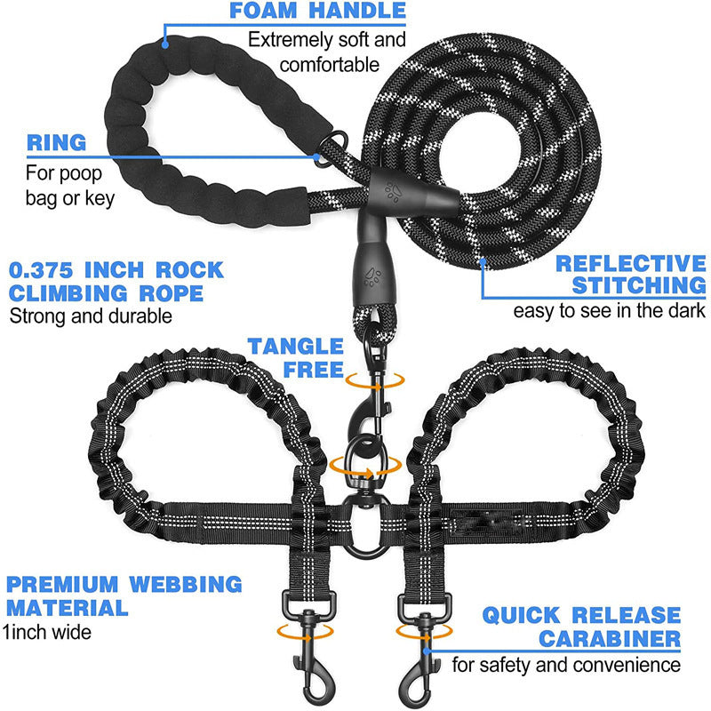 Double Dog Leash No Tangle for Two Large Dogs