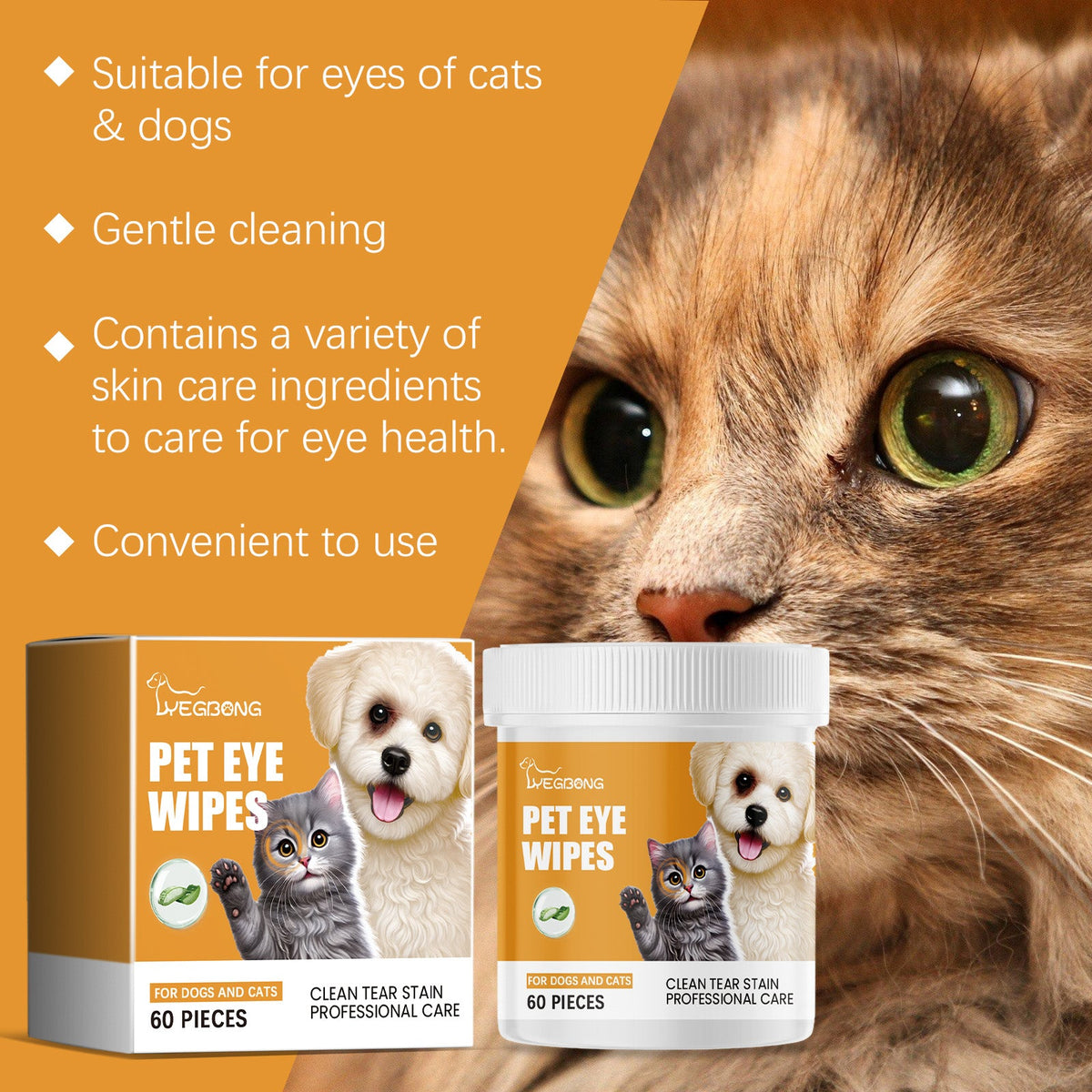 Pet Eye Wipes for Dogs & Cats | Gentle Tear Care