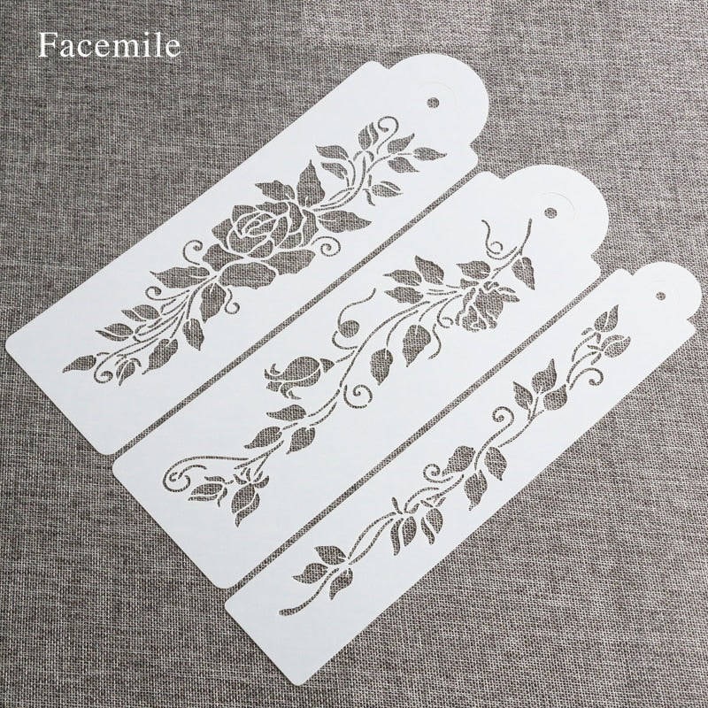 3-Piece Rose Vine Cake Stencil Set for Wedding Cakes