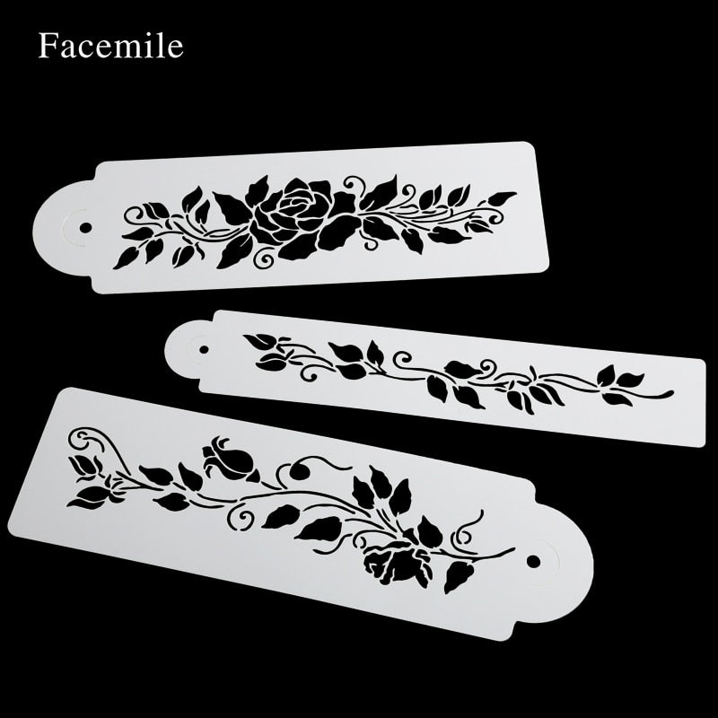 3-Piece Rose Vine Cake Stencil Set for Wedding Cakes