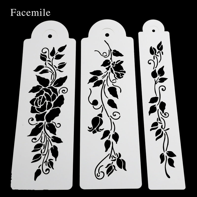 3-Piece Rose Vine Cake Stencil Set for Wedding Cakes