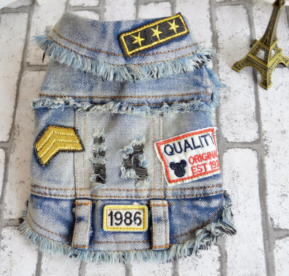 Small Dog Denim Vest With Distressed Cowboy Style Look