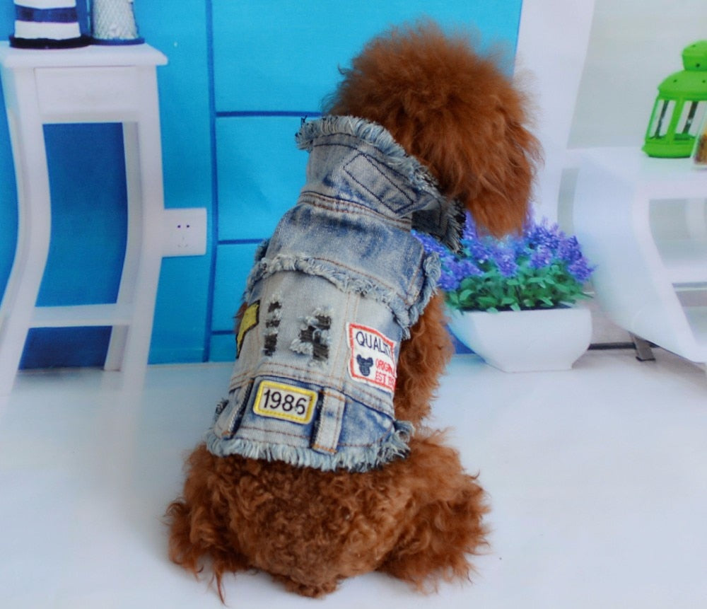 Small Dog Denim Vest With Distressed Cowboy Style Look