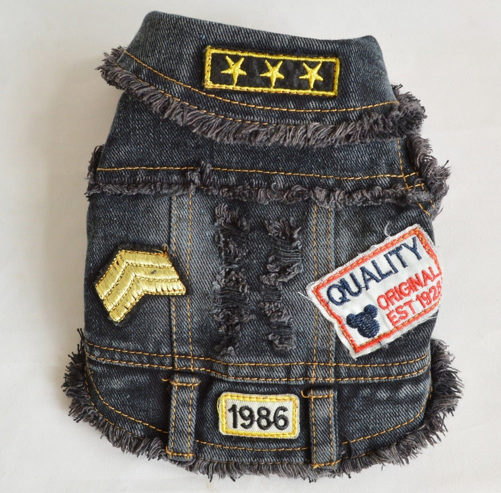 Small Dog Denim Vest With Distressed Cowboy Style Look