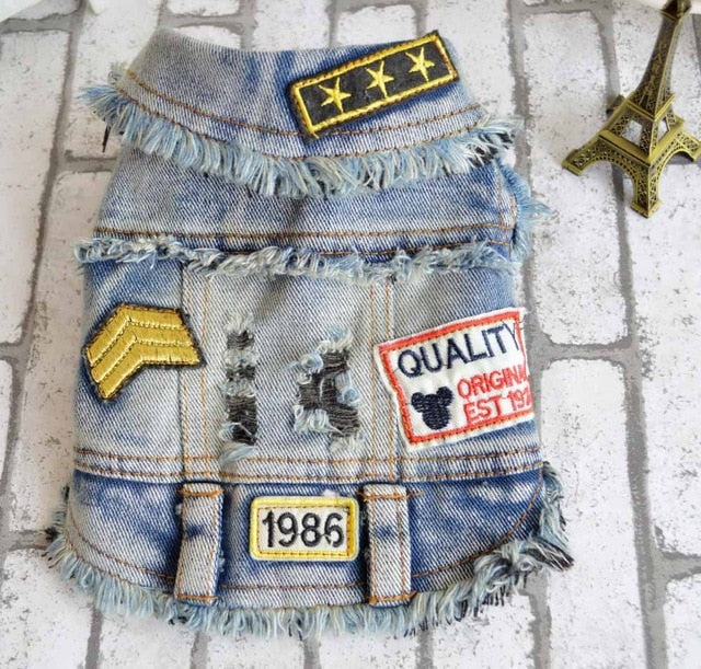 Small Dog Denim Vest With Distressed Cowboy Style Look