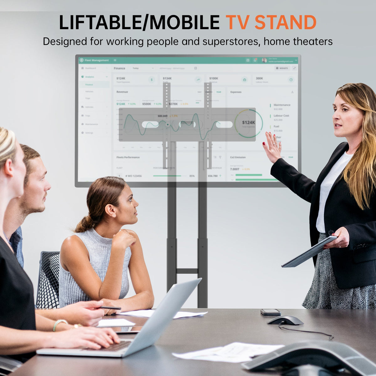 Mobile Rotating TV Stand for 32-80 Inch TVs with Shelf