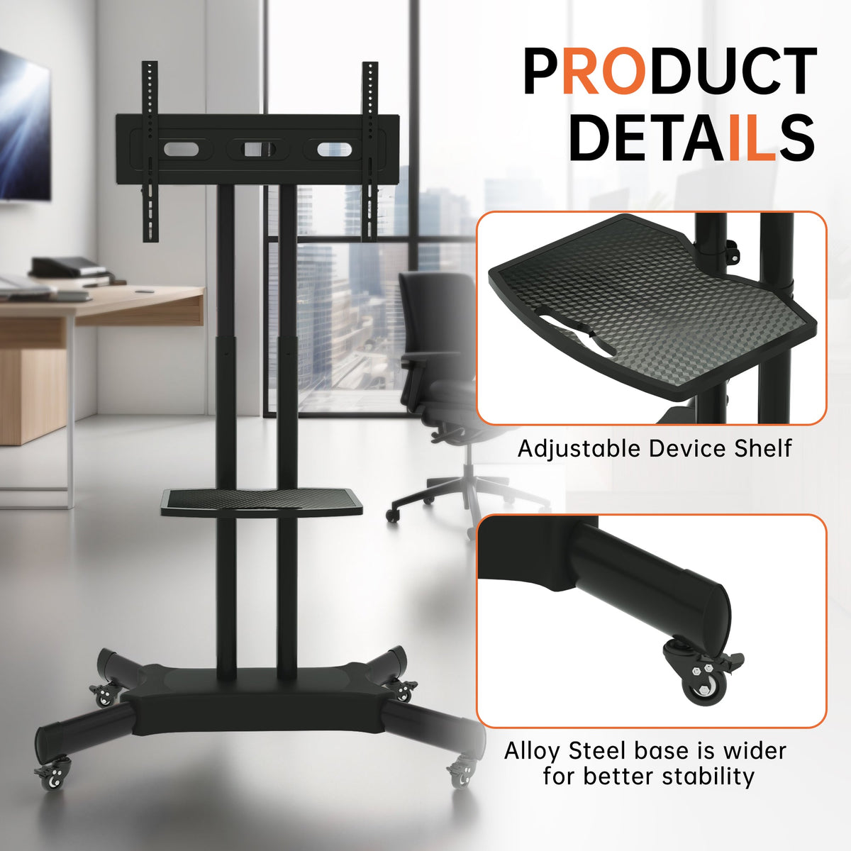 Mobile Rotating TV Stand for 32-80 Inch TVs with Shelf