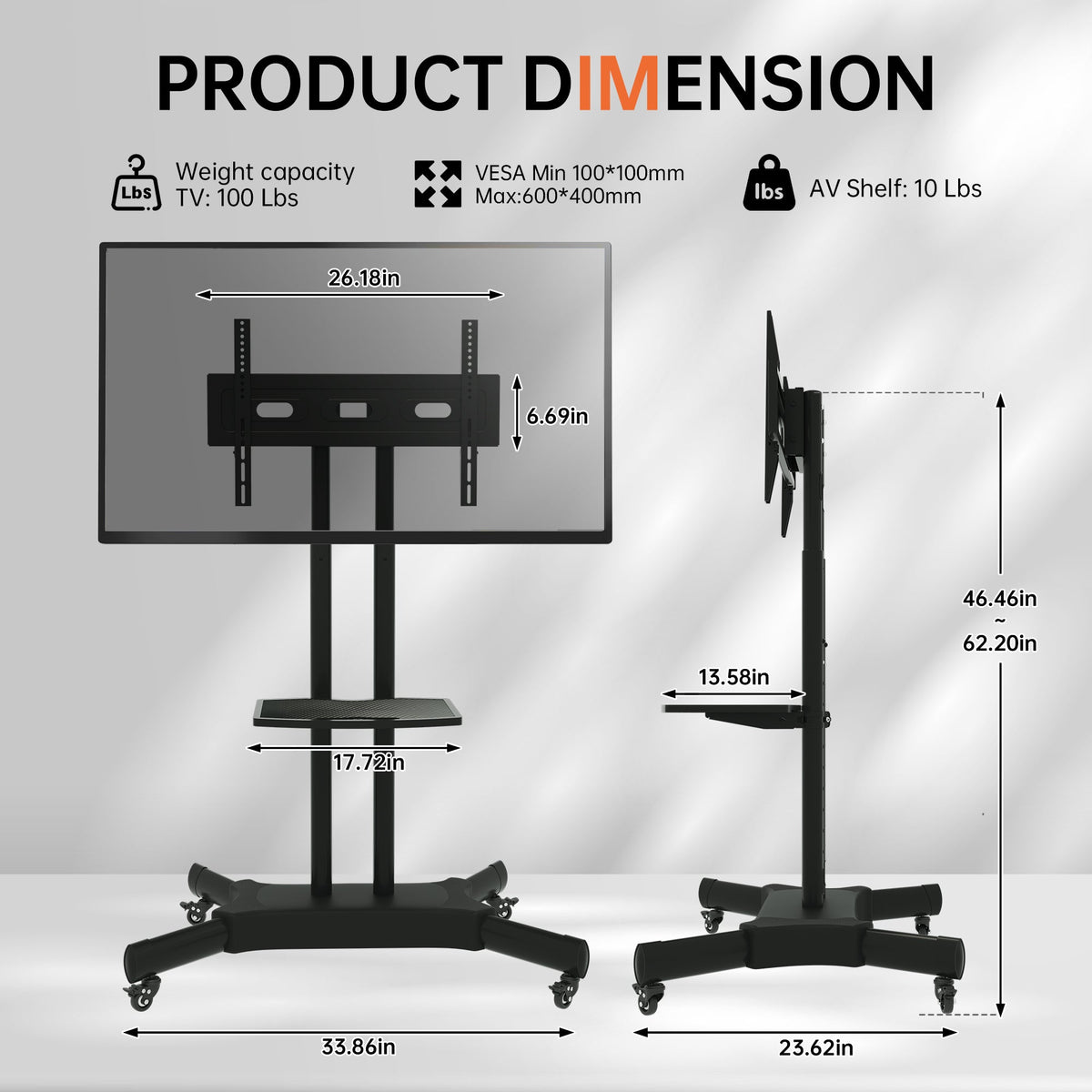Mobile Rotating TV Stand for 32-80 Inch TVs with Shelf