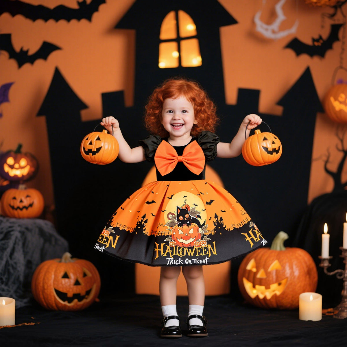 Girls' Halloween Dress — Playful Satin Party Look
