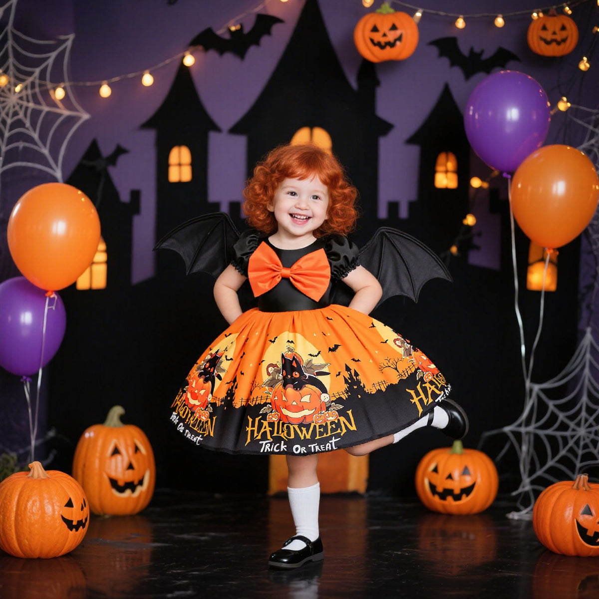 Girls' Halloween Dress — Playful Satin Party Look