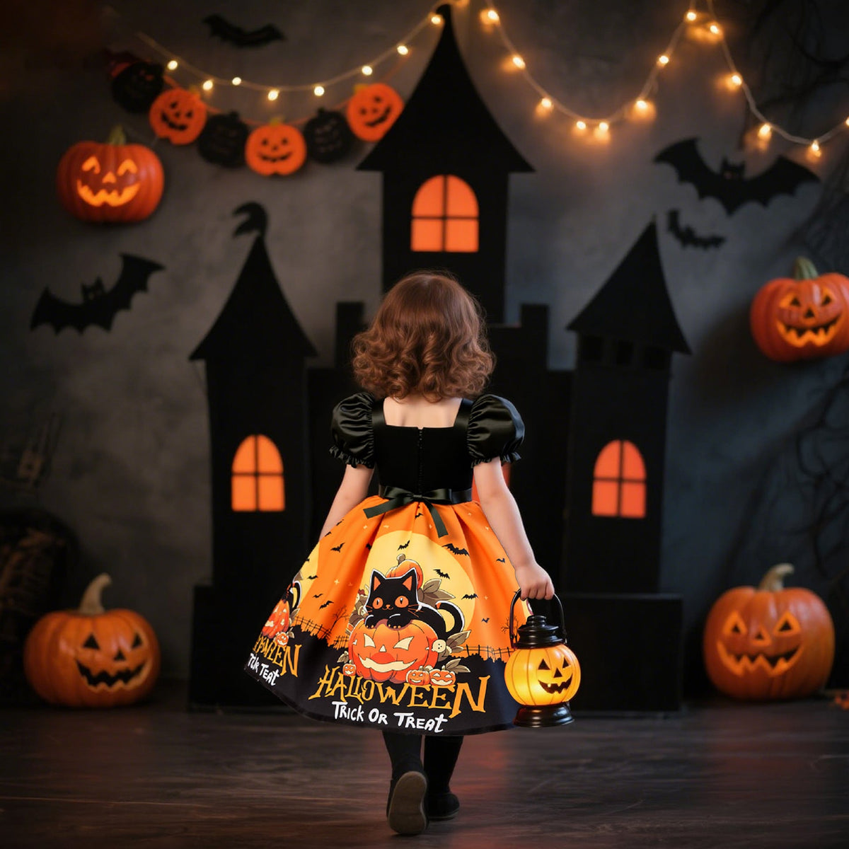 Girls' Halloween Dress — Playful Satin Party Look
