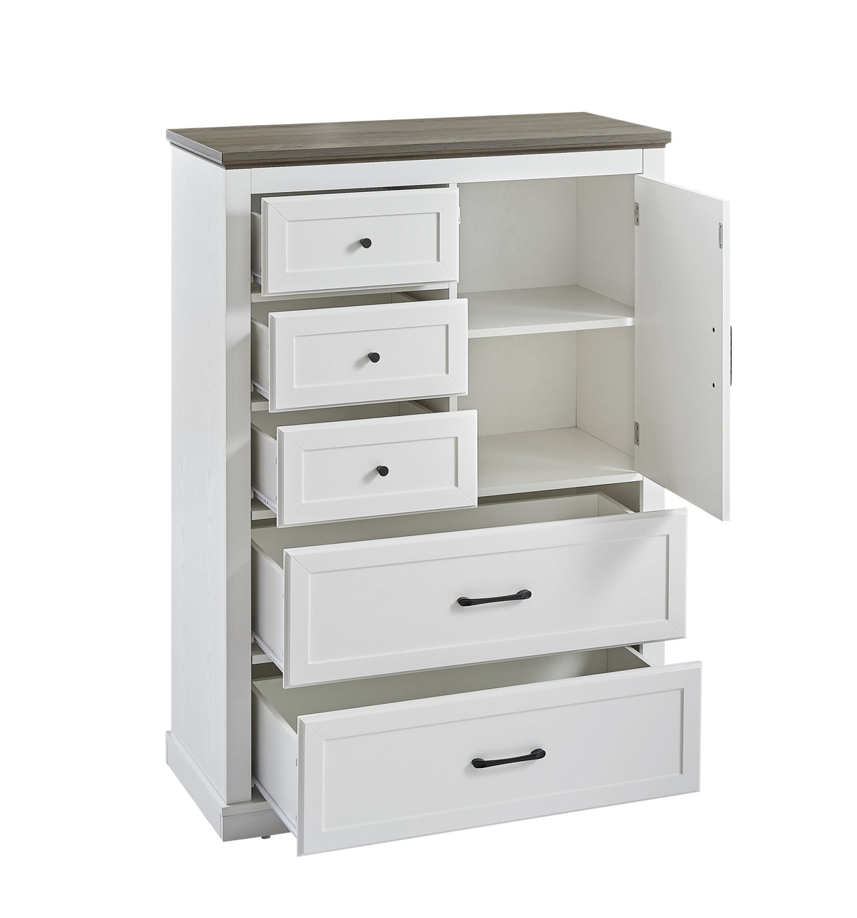 Farmhouse 5 Drawer Dresser with Cabinet Door for Bedroom