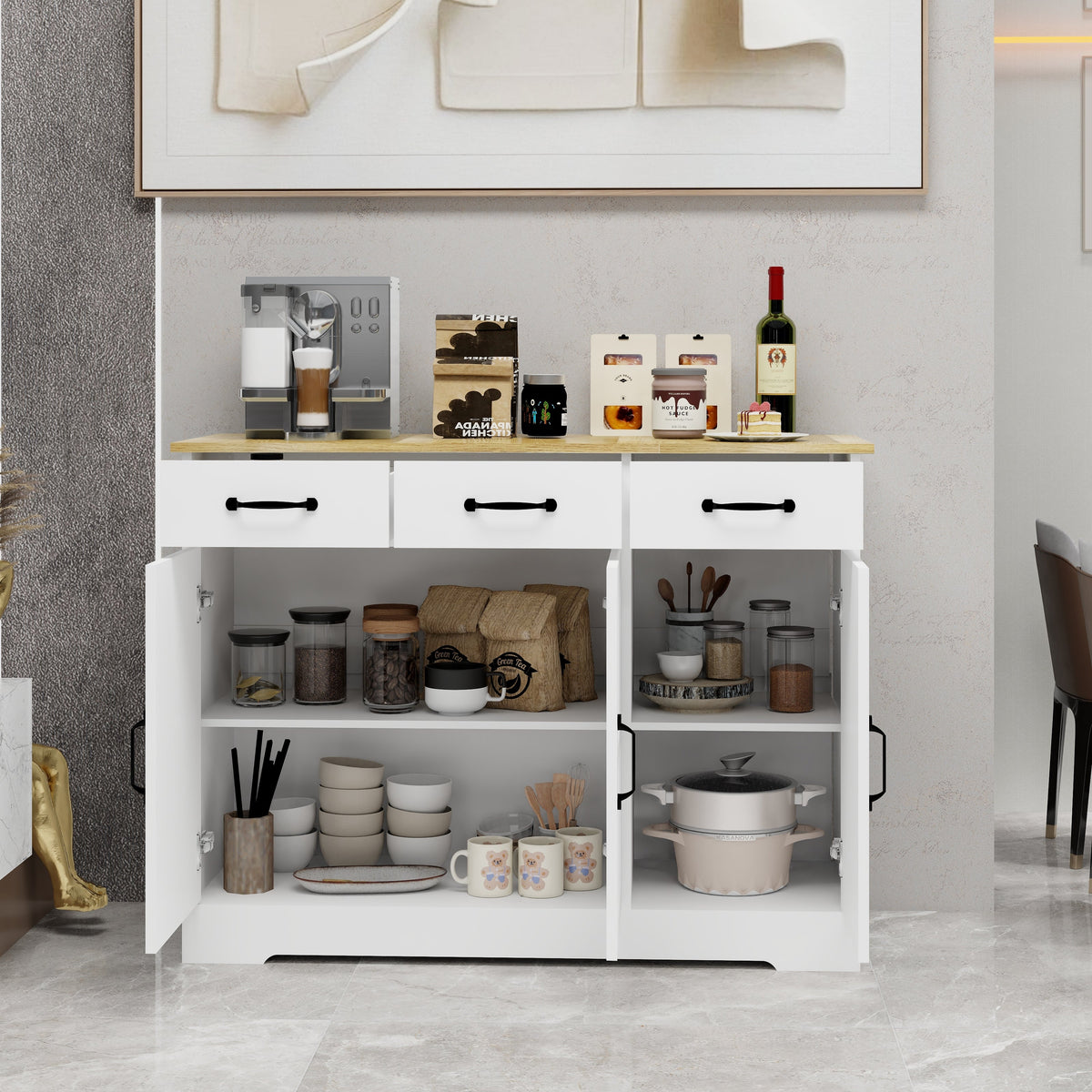 Farmhouse Buffet Sideboard with Drawers and Doors Storage