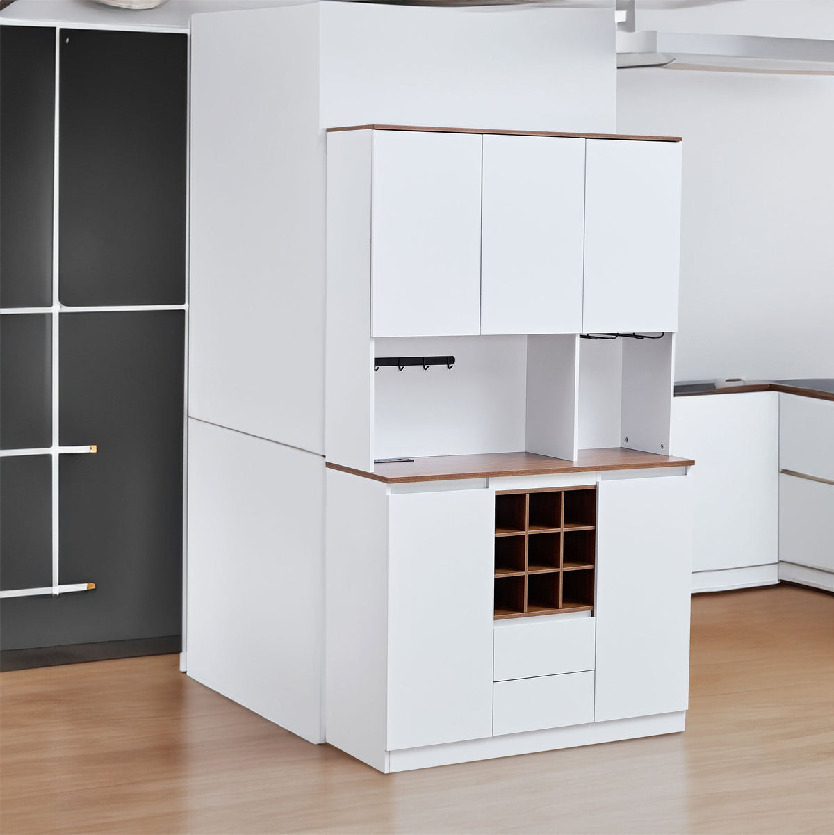 Farmhouse Coffee Bar Cabinet with Wine Storage & Drawers