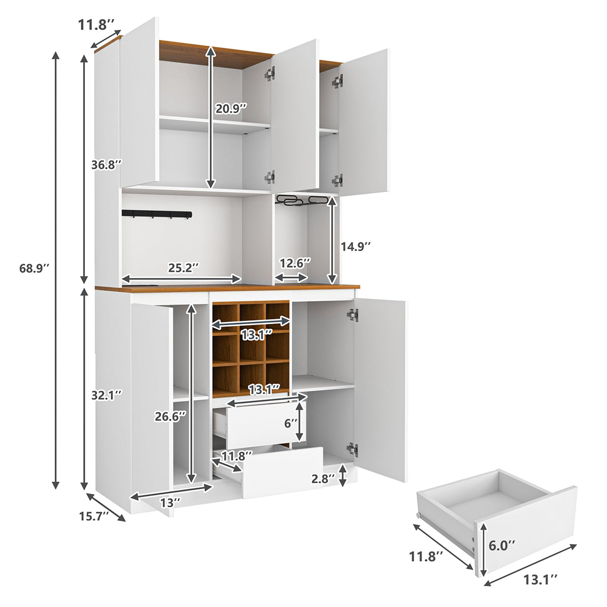 Farmhouse Coffee Bar Cabinet with Wine Storage & Drawers