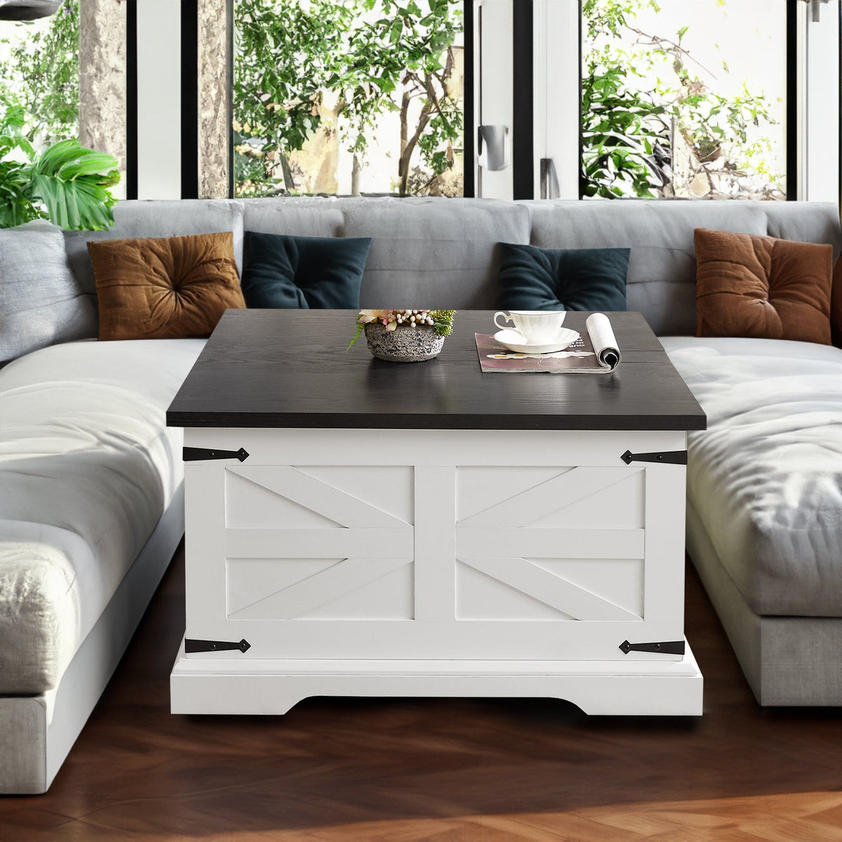 Farmhouse Coffee Table with Hidden Lift-Top Storage