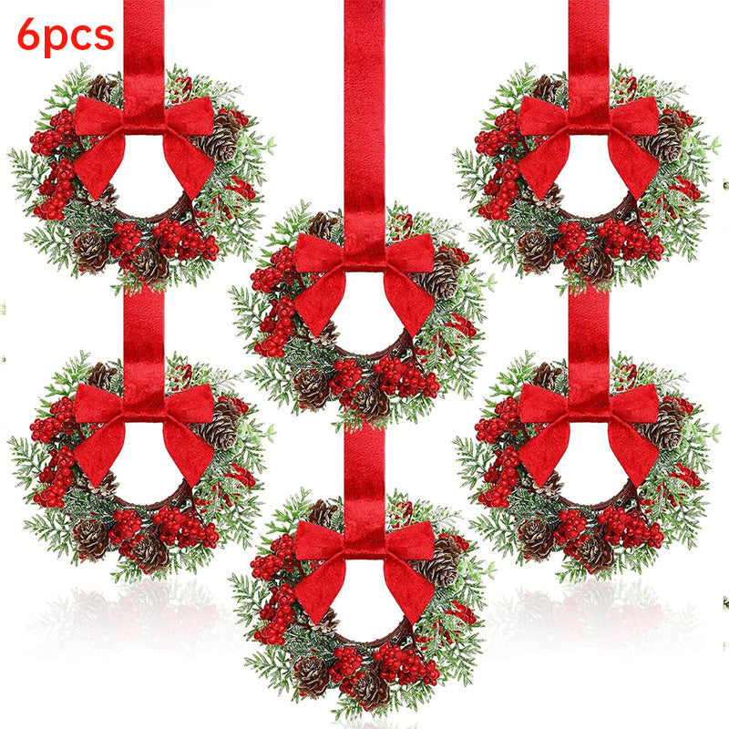 Mini Christmas Cabinet Wreaths Set of 6, Ready to Hang