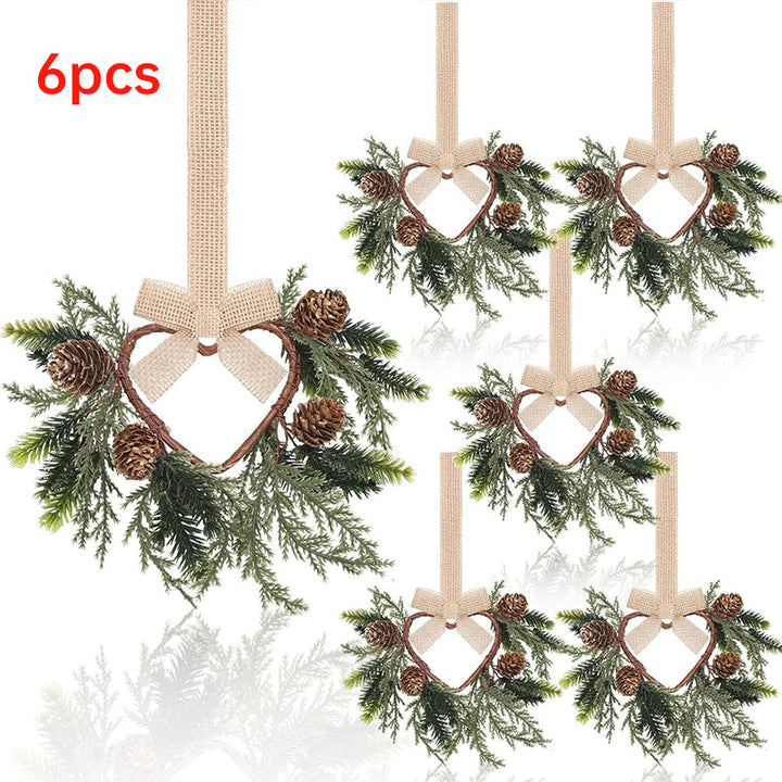 Mini Christmas Cabinet Wreaths Set of 6, Ready to Hang