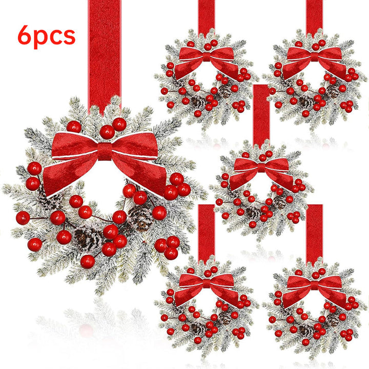 Mini Christmas Cabinet Wreaths Set of 6, Ready to Hang
