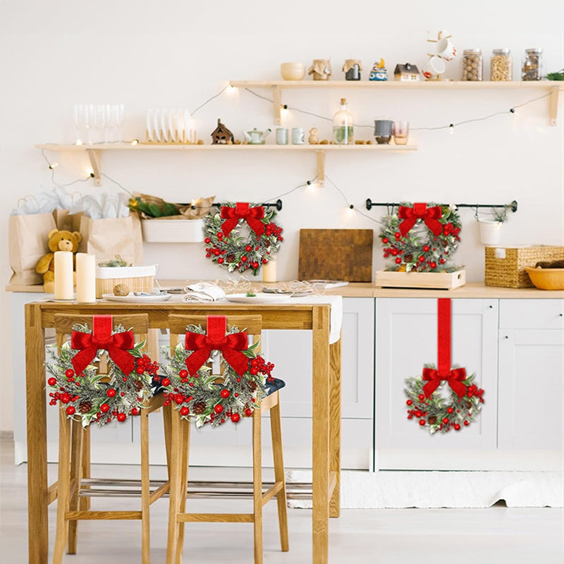 Mini Christmas Cabinet Wreaths Set of 6, Ready to Hang