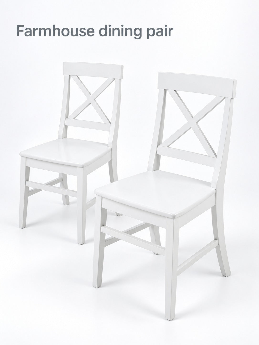 Farmhouse Dining Chairs, White Acacia Wood, Set of 2