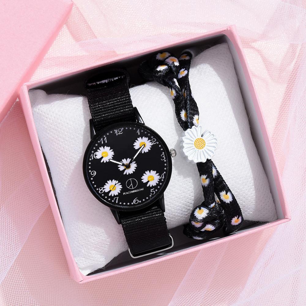 Daisy Print Women's Watch with Matching Braided Bracelet