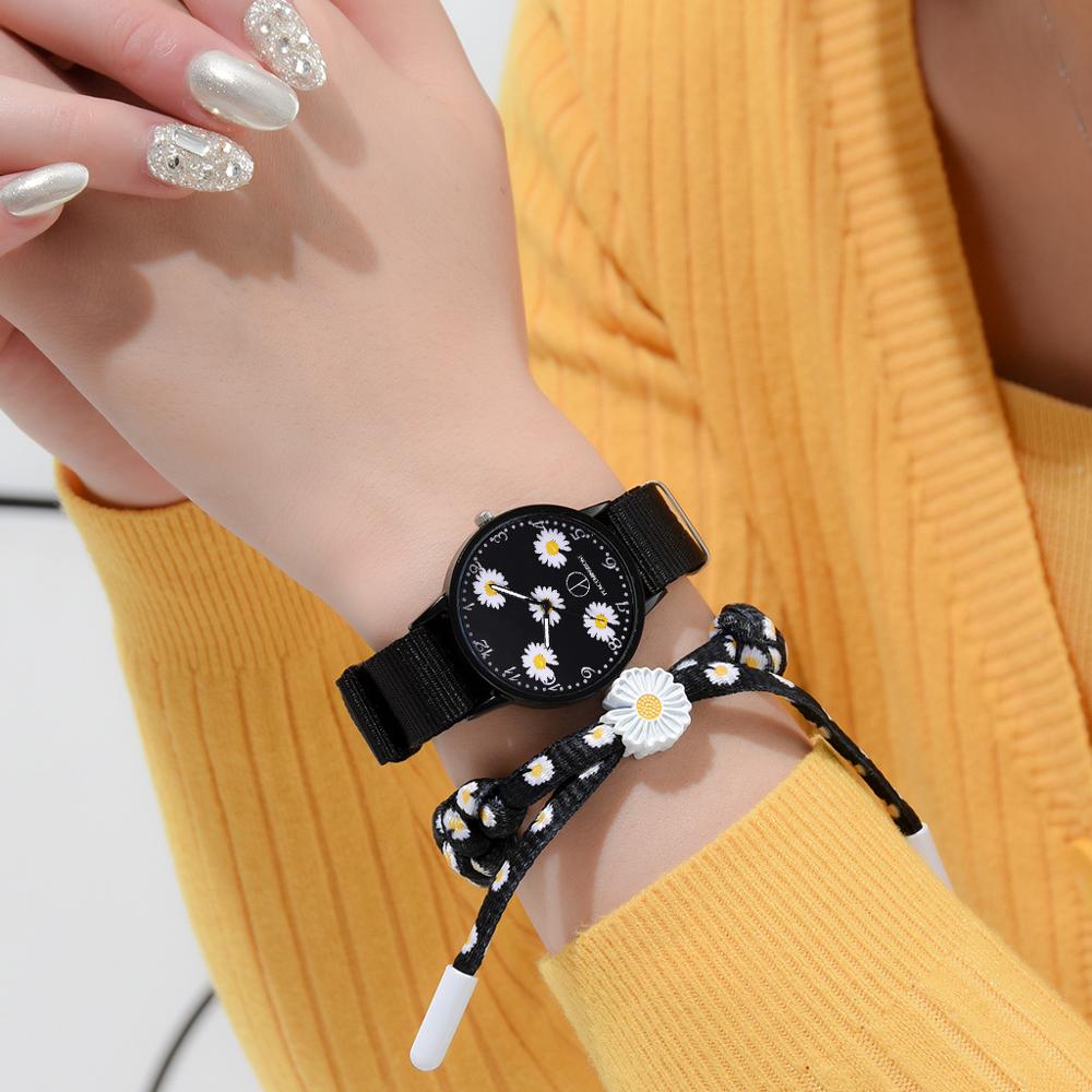 Daisy Print Women's Watch with Matching Braided Bracelet