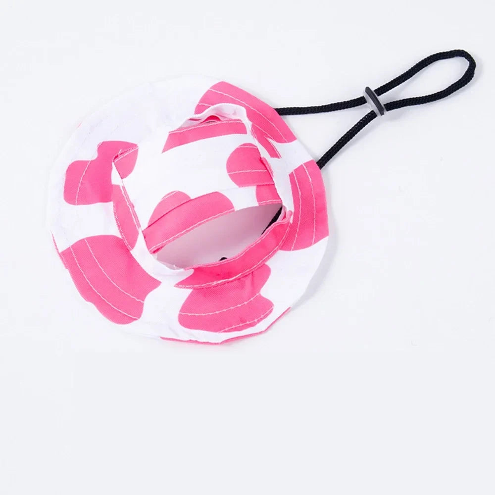 Small Dog Sun Hat With Ear Holes & Adjustable Chin Cord
