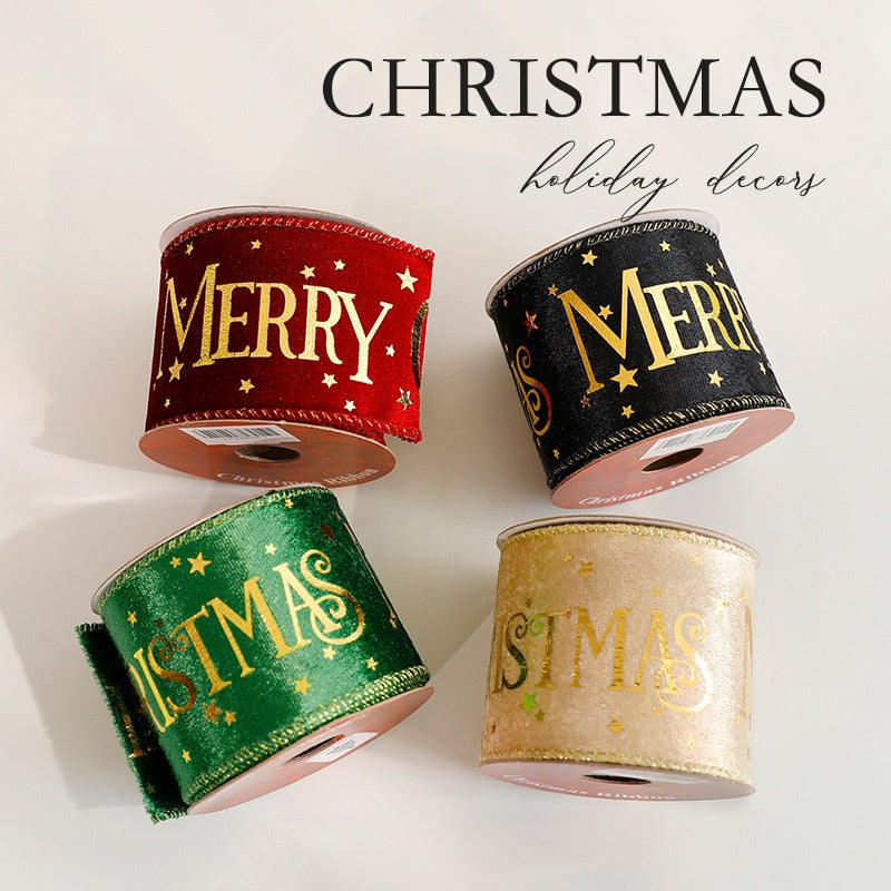 Christmas Gift Wrapping Ribbon – Gold Foil Merry Christmas