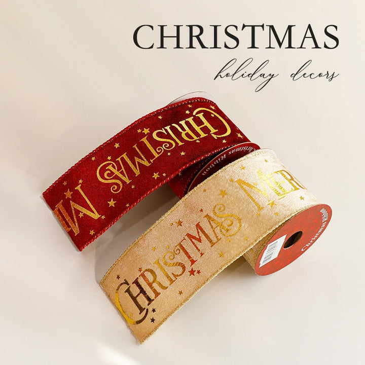 Christmas Gift Wrapping Ribbon – Gold Foil Merry Christmas