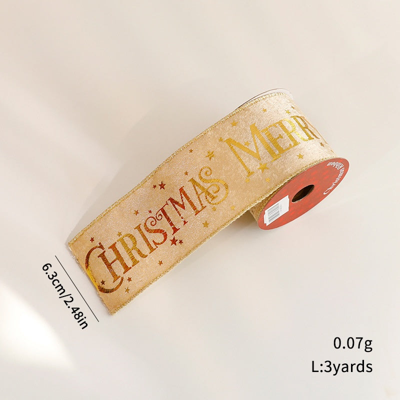 Christmas Gift Wrapping Ribbon – Gold Foil Merry Christmas