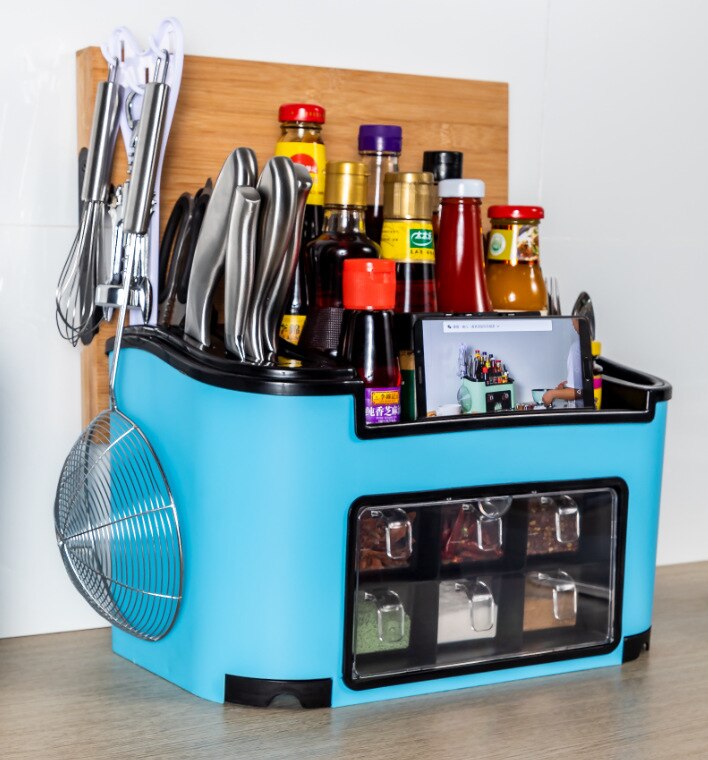 Kitchen Condiment Organizer with Knife & Spice Storage