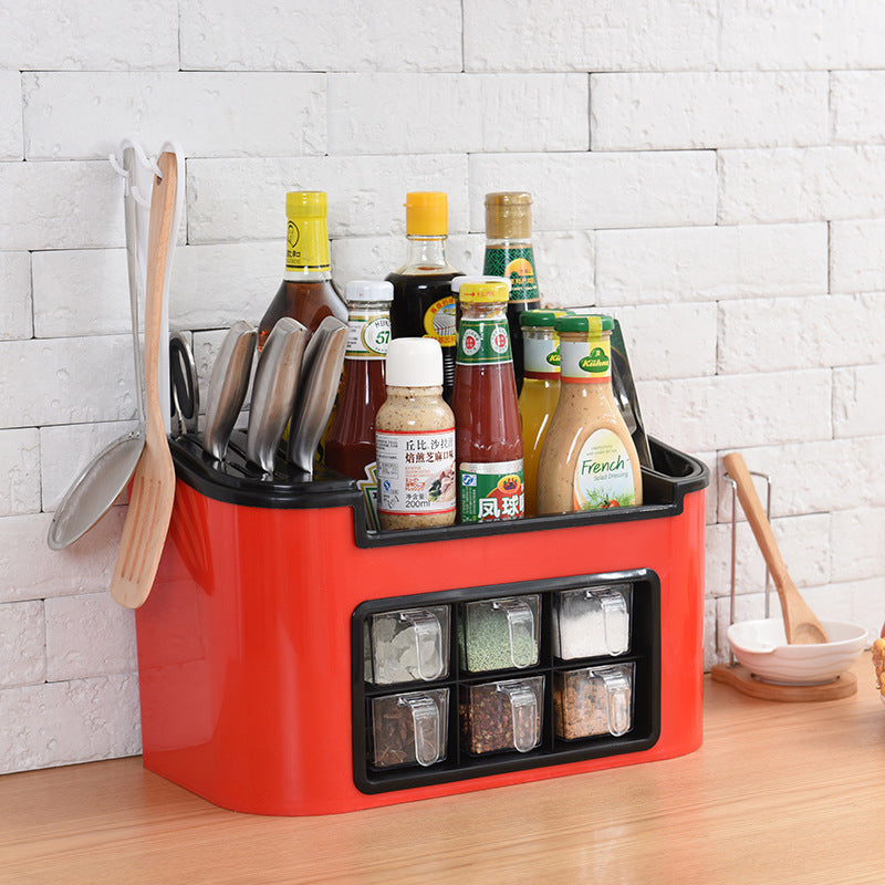 Kitchen Condiment Organizer with Knife & Spice Storage