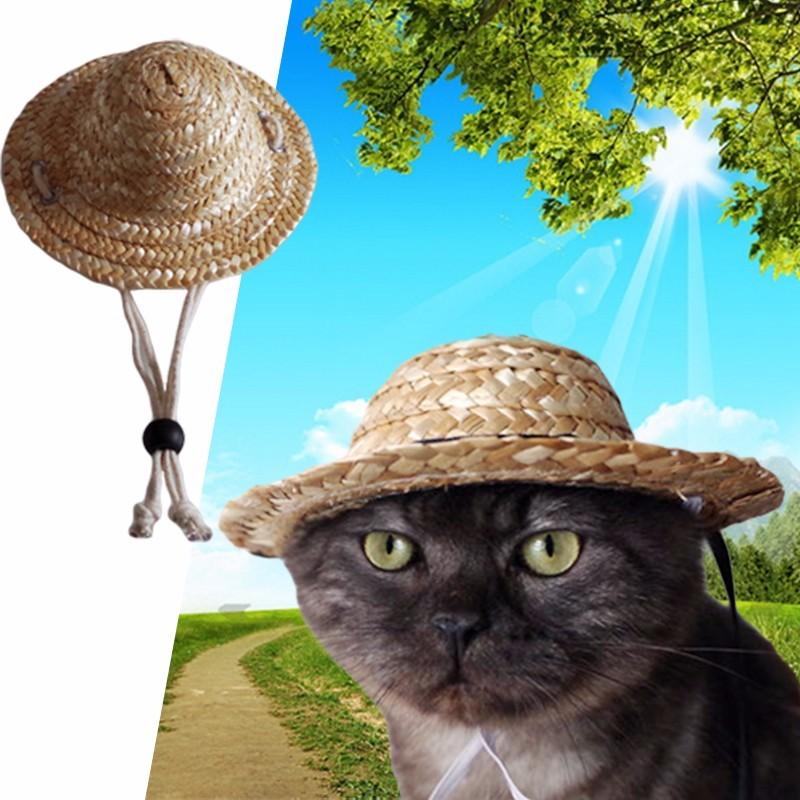 Handwoven Straw Pet Sun Hat, Adjustable Hawaii Style