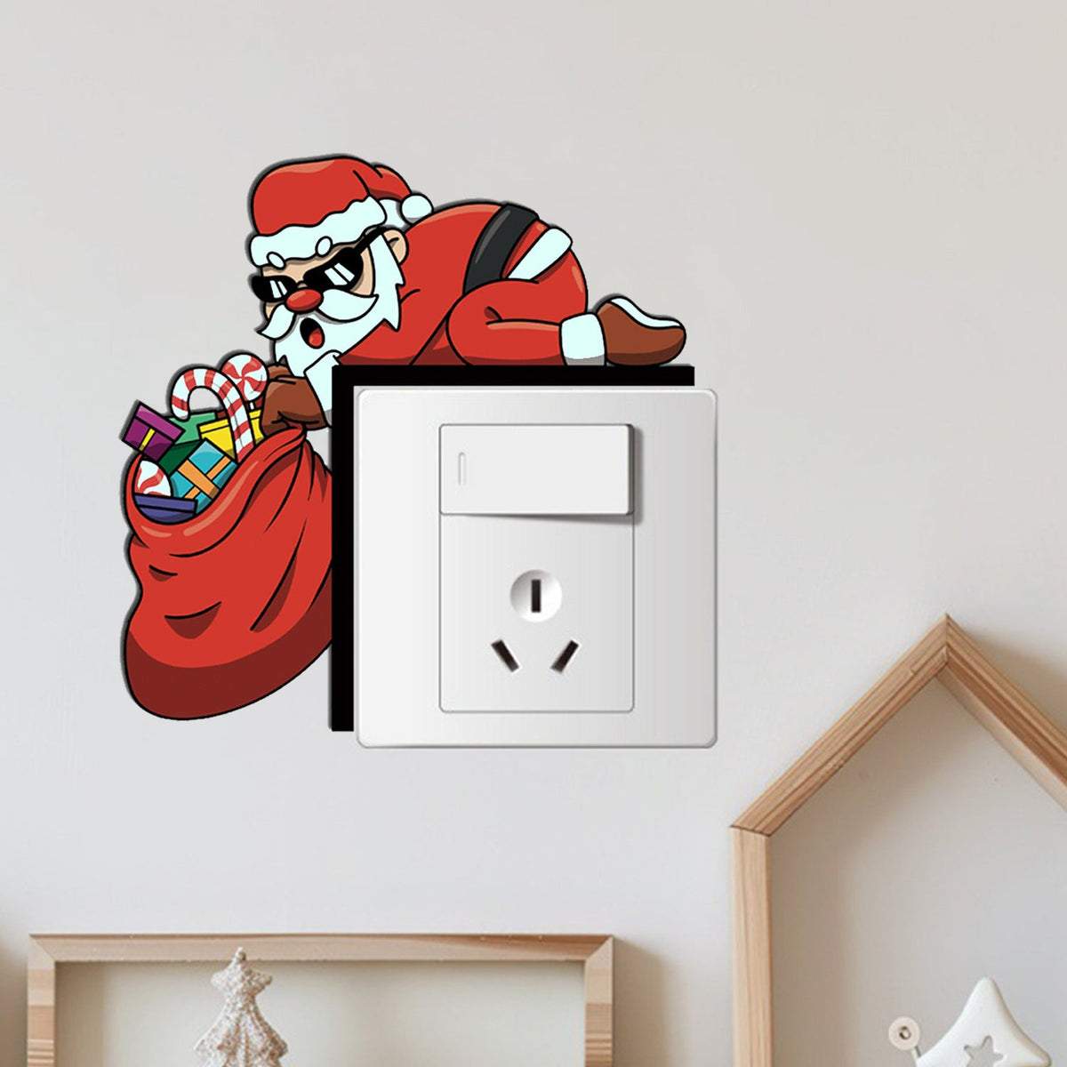 Christmas Switch Stickers Festive Santa Wall Decor